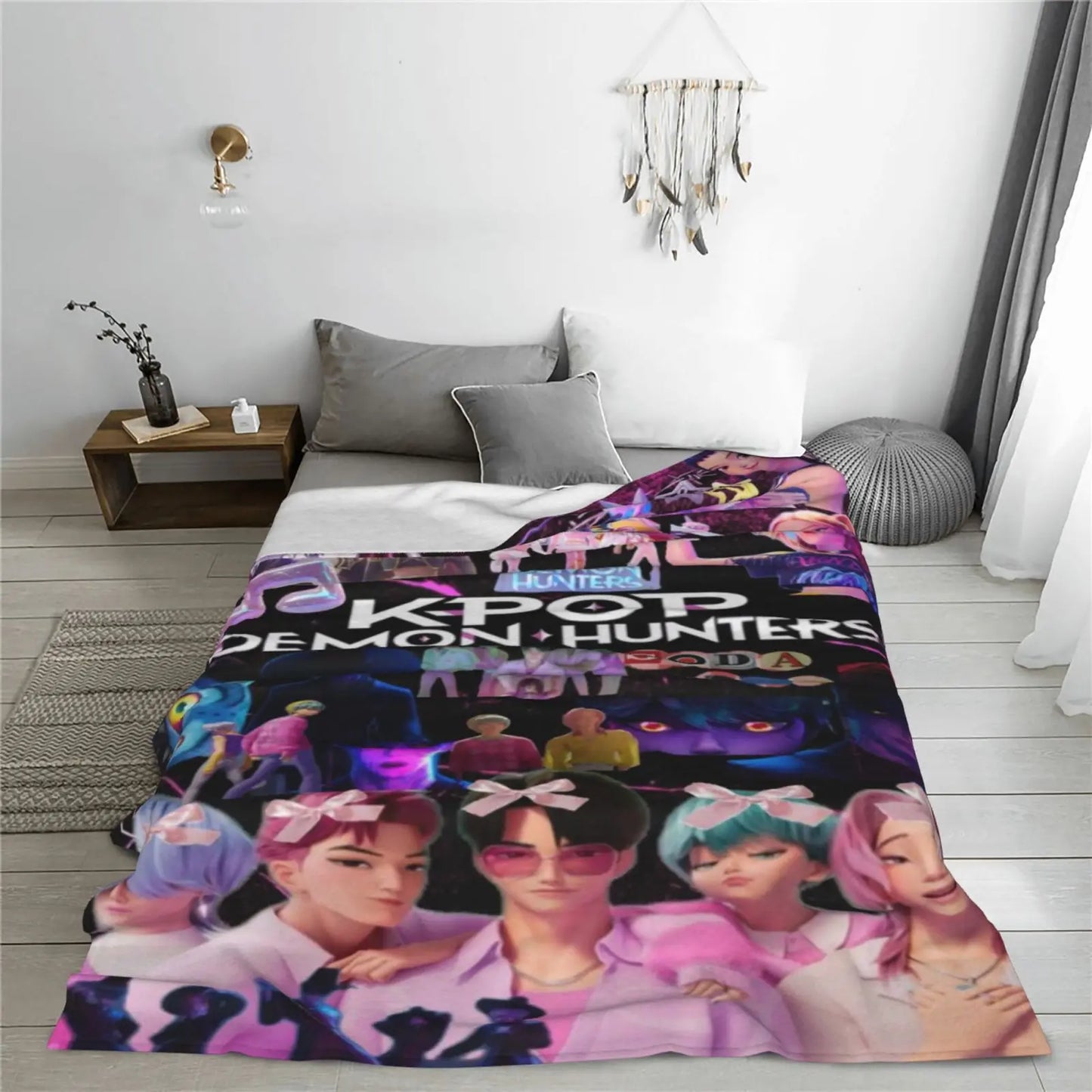 Cool K-Pop Demon Anime Hunter Super Soft Flannel Blanket For Sofa Couch Bedspread,Lightweight Throw Blanket For Living Room