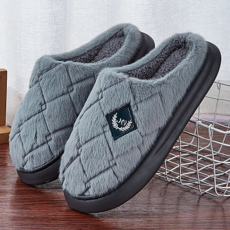 Fur Home Slippers for men EVA Platform Bedroom Memory Foam Comfy Warm Soft Living Room Shoes High Quality Indoor House Shoes