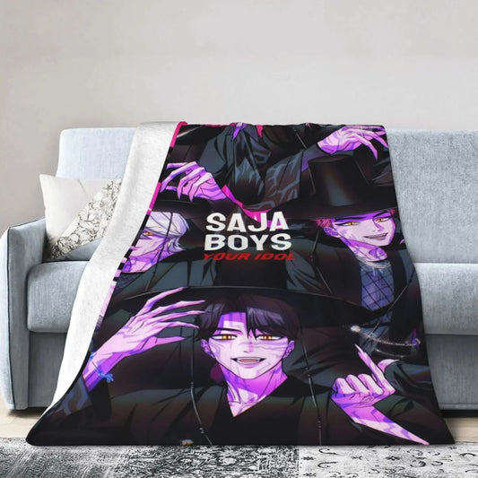 K-pop Demon Hunter Anime-Inspired Ultra-Soft Flannel Blanket - Warm & Cozy All-Season Throw with Vibrant Character Artwork