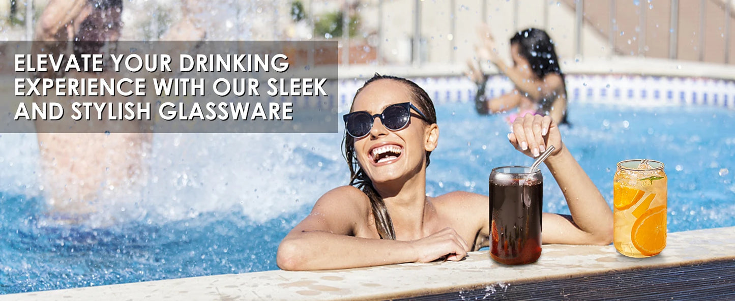 Drinking Glasses with Bamboo Lids and Glass Straw 2PCS Set, 16oz Glass Cups with Lids and Straws, Beer, Iced Coffee Glasses, Sod