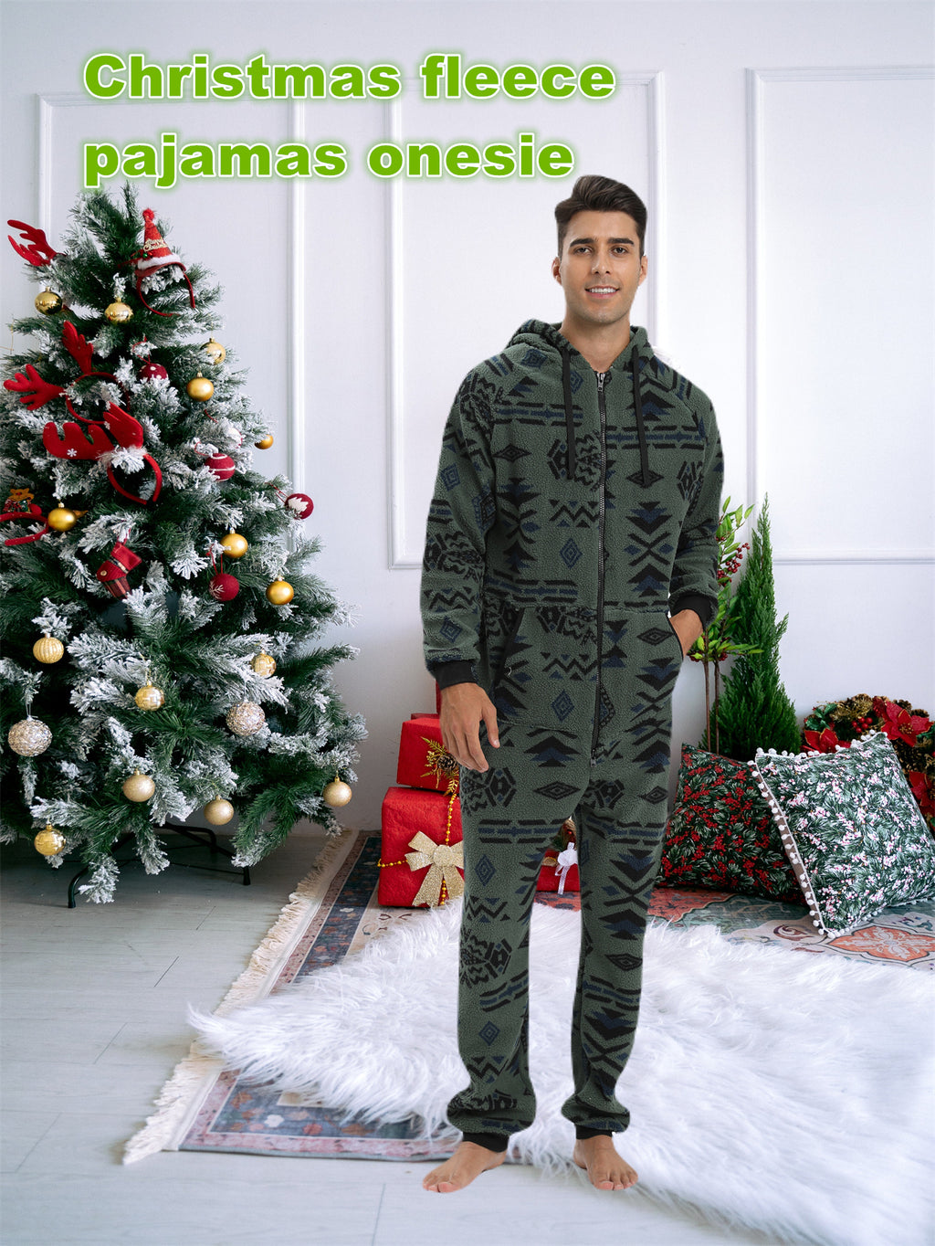 [Plush Zipup Hoodie] Cozy Warm Plush Zipup Hoodie - Men's Heavy-Duty Full-Zip Thermal Insulated Onesie for Cold Weather, Christmas Costume & Everyday Indoor/Outdoor Use