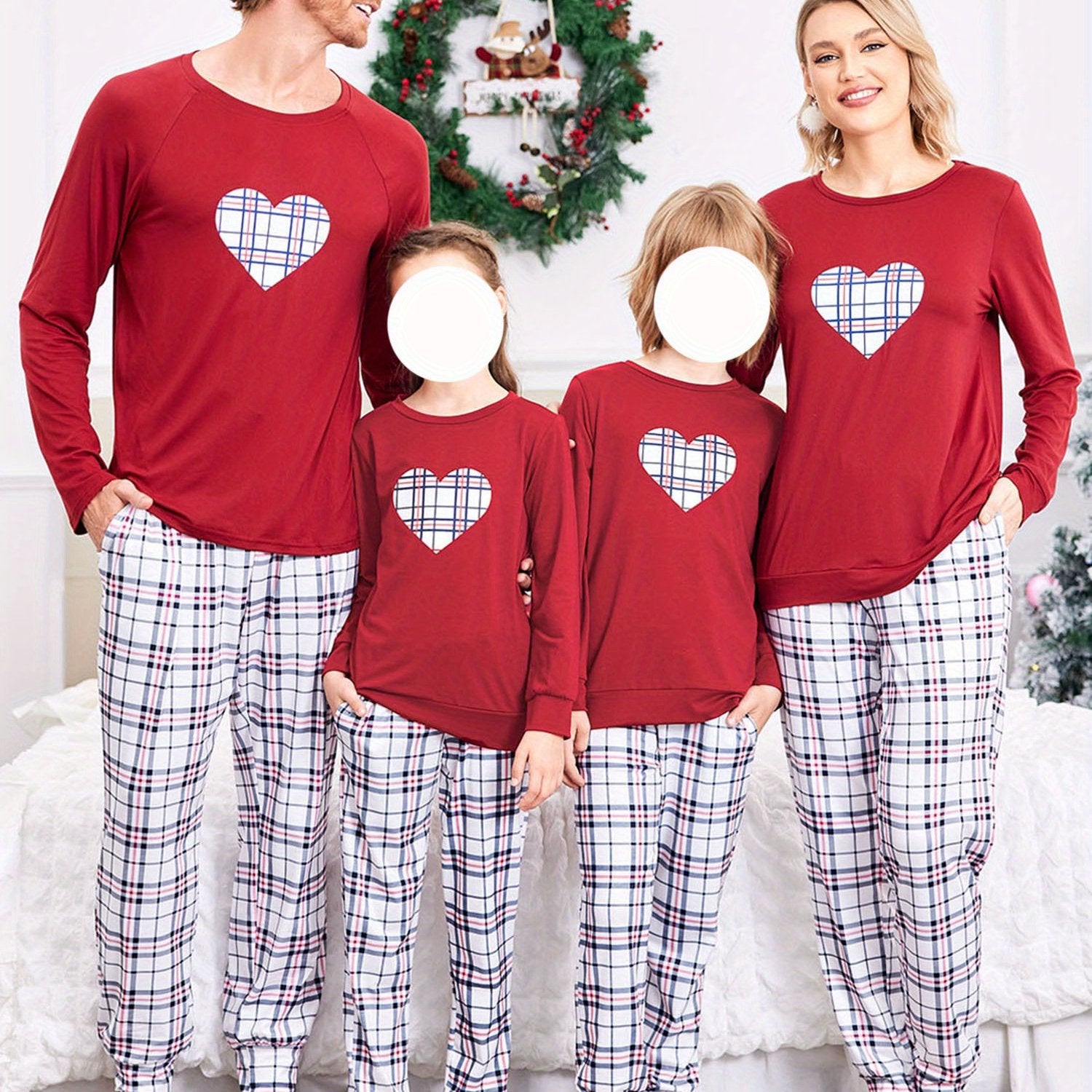 ELESOL Christmas Pajama Sets for Adults - Festive Long Sleeve Pajama Pants and Top Set with Pocket, Polyester 95%, Spandex 5%, Casual Style, Round Neck, Pullover, Cozy Winter Sleepwear for Couples and Family