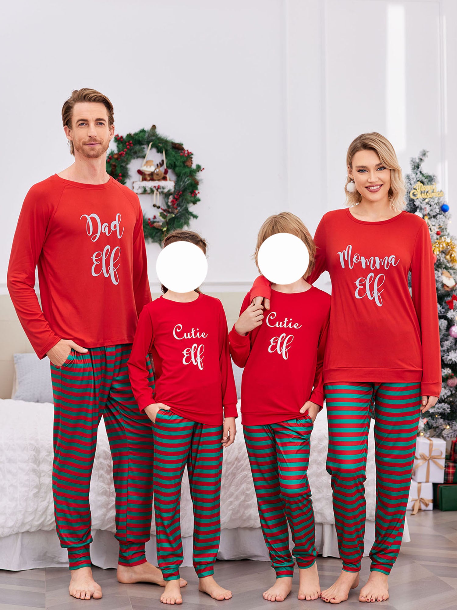 ELESOL Christmas Pajama Sets for Adults - Festive Long Sleeve Pajama Pants and Top Set with Pocket, Polyester 95%, Spandex 5%, Casual Style, Round Neck, Pullover, Cozy Winter Sleepwear for Couples and Family