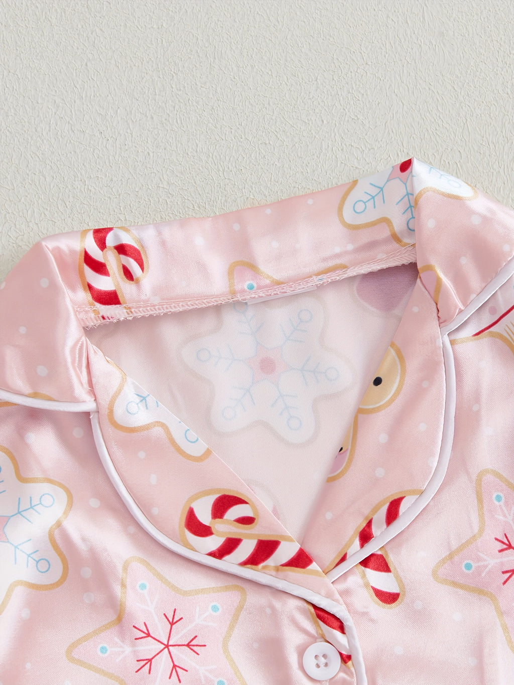 Kids Christmas Pajama Sets Gingerbread Man/Candy Cane Print Lapel Neck Button-up Tops Long Pant Loungewear