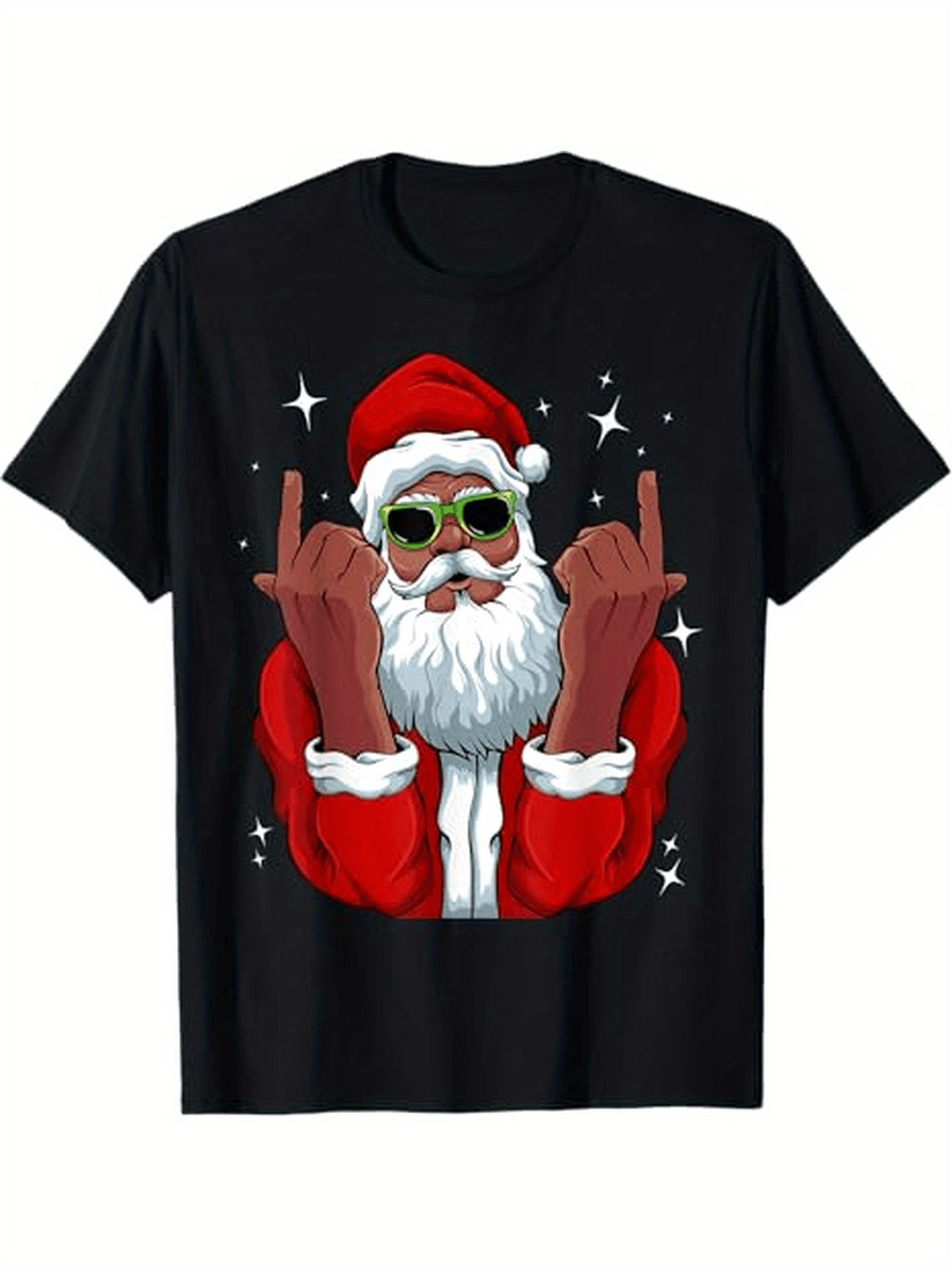African American Santa Christmas Pajama Cool Black X-Mas Themed T-Shirt. Suitable as a Christmas gift for family and friends. 100% cotton black T-shirt. S-XXXL.