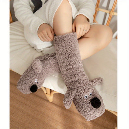 Warm & Soft Plush Cozy Cartoon Dog Winter Socks - Non-Slip Floor Slipper Socks with Cute Animal Designs for Home Use, Autumn, Winter.