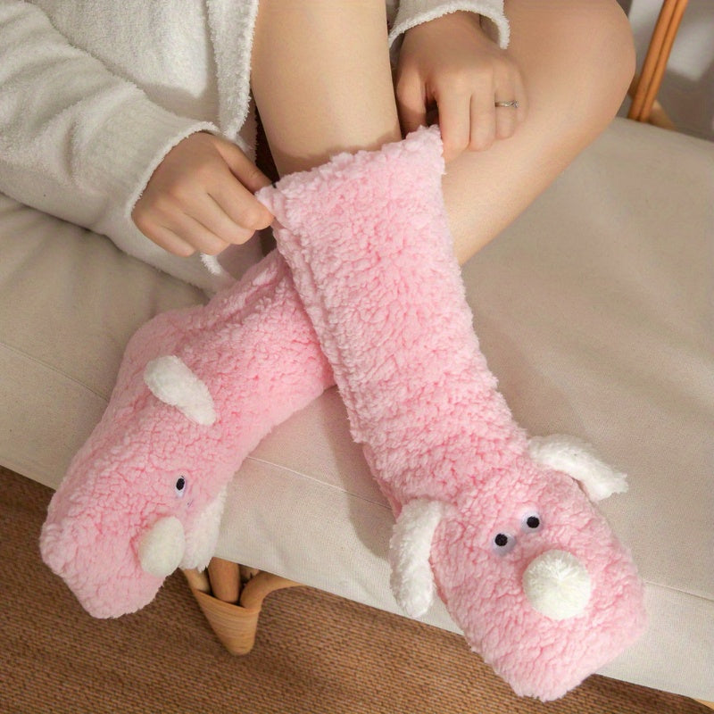 Warm & Soft Plush Cozy Cartoon Dog Winter Socks - Non-Slip Floor Slipper Socks with Cute Animal Designs for Home Use, Autumn, Winter.