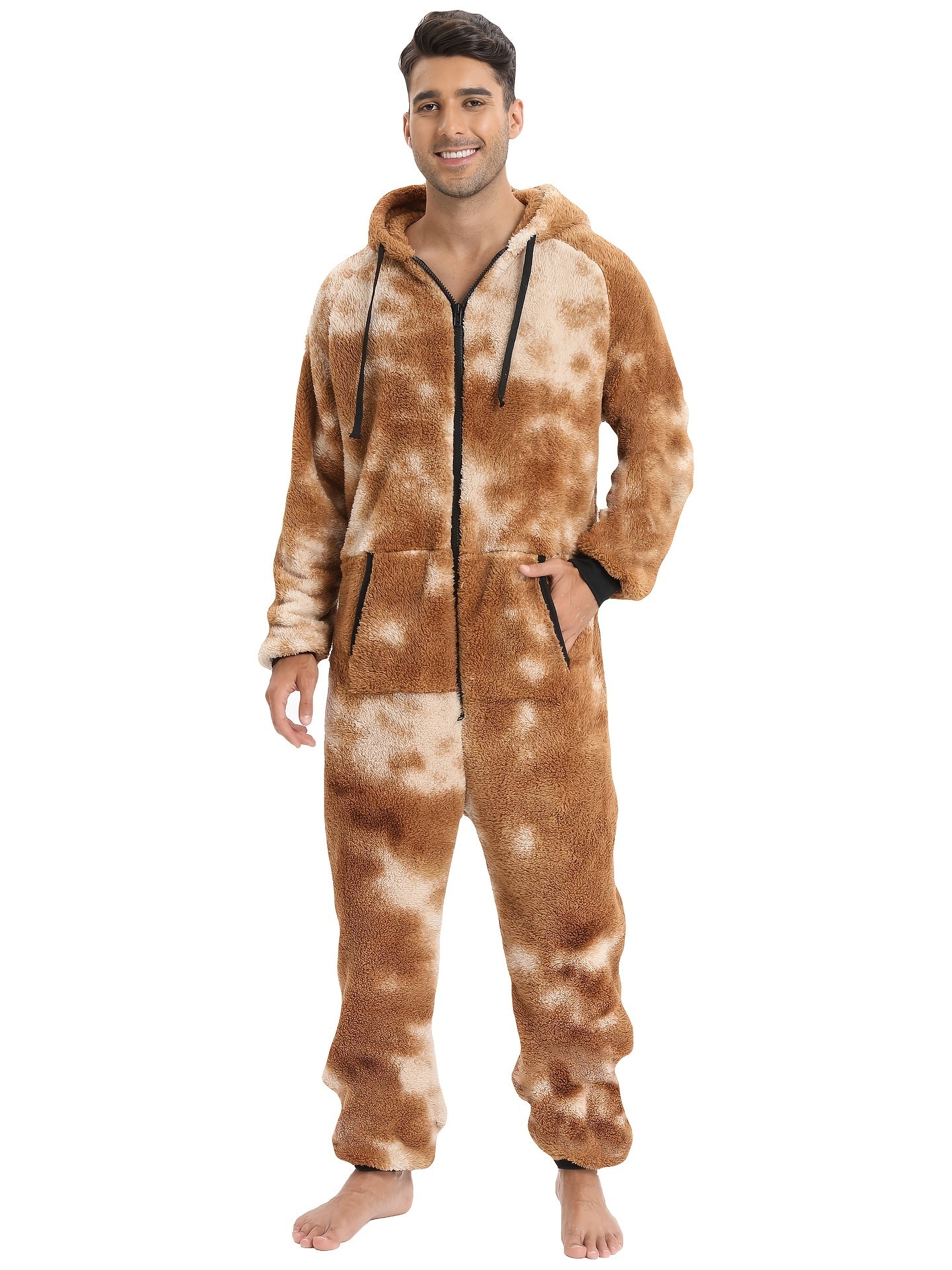 [Plush Zipup Hoodie] Cozy Warm Plush Zipup Hoodie - Men's Heavy-Duty Full-Zip Thermal Insulated Onesie for Cold Weather, Christmas Costume & Everyday Indoor/Outdoor Use