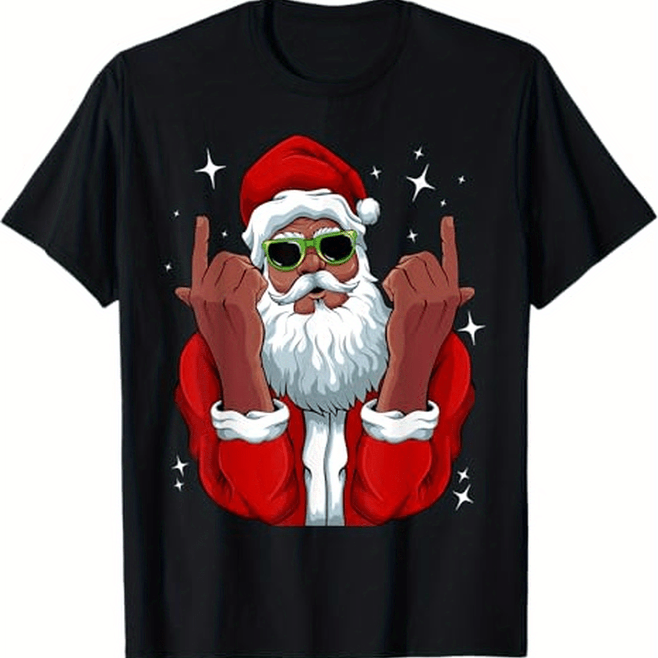 African American Santa Christmas Pajama Cool Black X-Mas Themed T-Shirt. Suitable as a Christmas gift for family and friends. 100% cotton black T-shirt. S-XXXL.