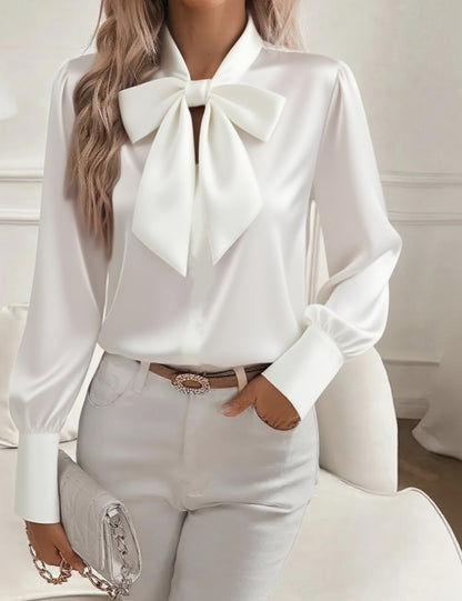 Bow-tie Blouse Fashion Commuting Lace-up Pullover Long-sleeved Top Women's Clothing
