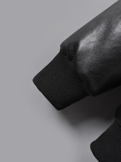 Boys' Faux Leather Jacket with Fleece Lining Thickened Winter Coat Full-Zip Closure Machine Washable Casual Style for Fall/Winter Regular Fit