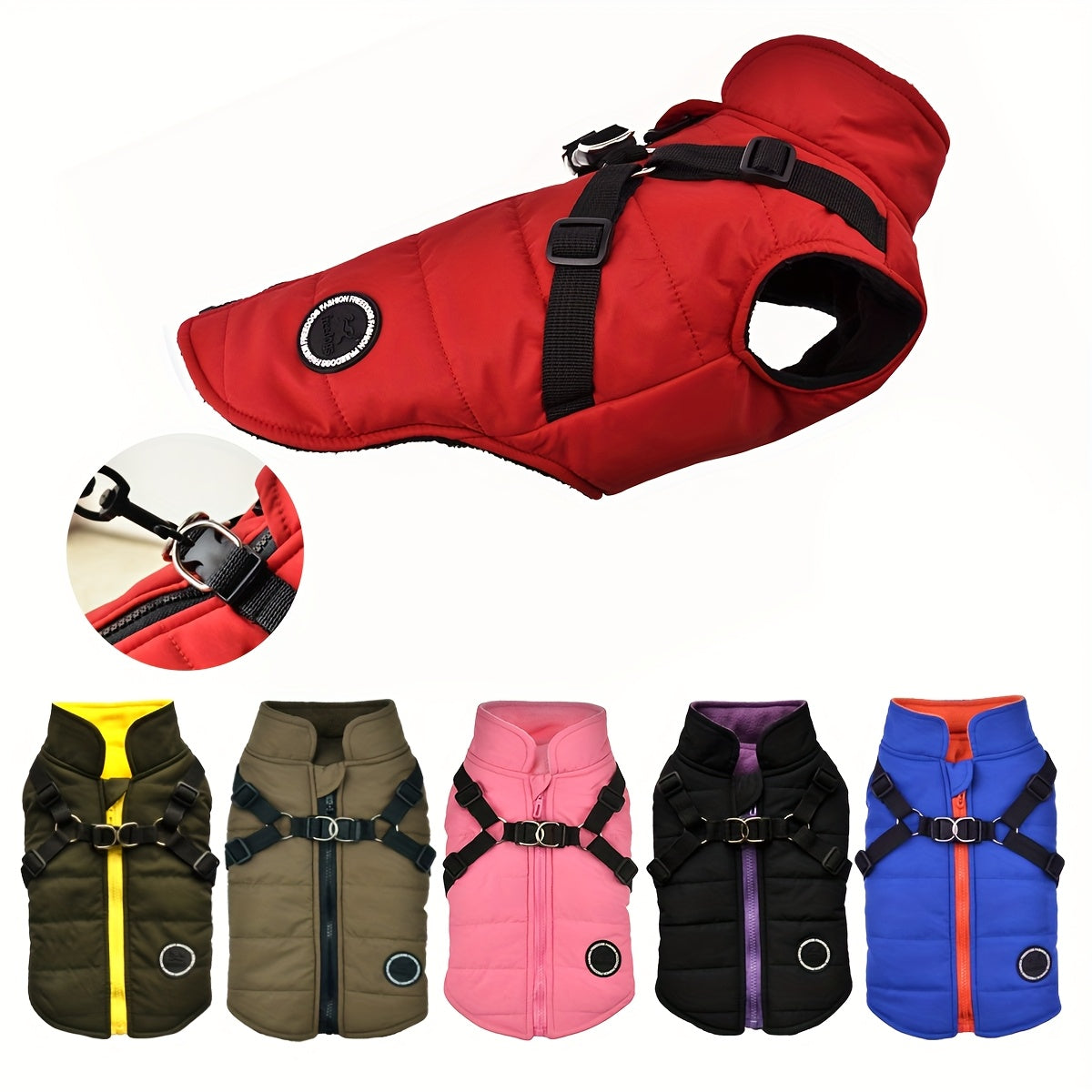 Warm Padded Dog Vest with Harness for Small and Medium Dogs - Red Coat for Extra Comfort and Security Christmas Gift
