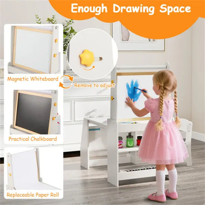 Grey Kids Activity Table With Magnetic Whiteboard/Chalkboard & Paper Roll, Multi-Storage Art Desk For Drawing & Studying