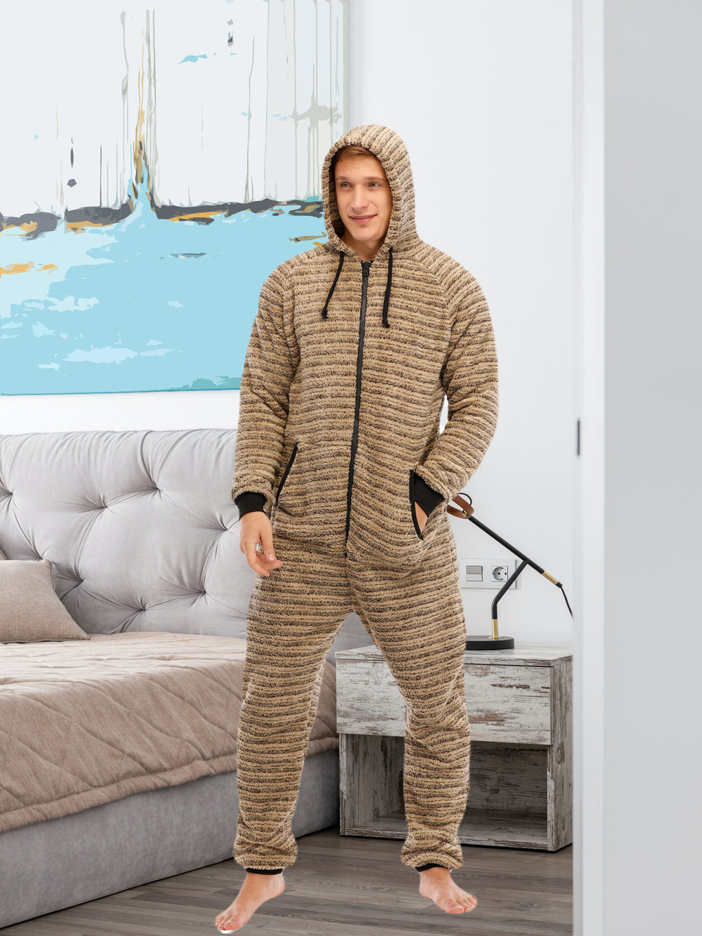 [Plush Zipup Hoodie] Cozy Warm Plush Zipup Hoodie - Men's Heavy-Duty Full-Zip Thermal Insulated Onesie for Cold Weather, Christmas Costume & Everyday Indoor/Outdoor Use