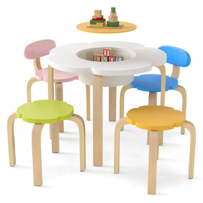 Flower-Shaped Toddler Table Chair Set, Safe Wooden Furniture For Play & Study