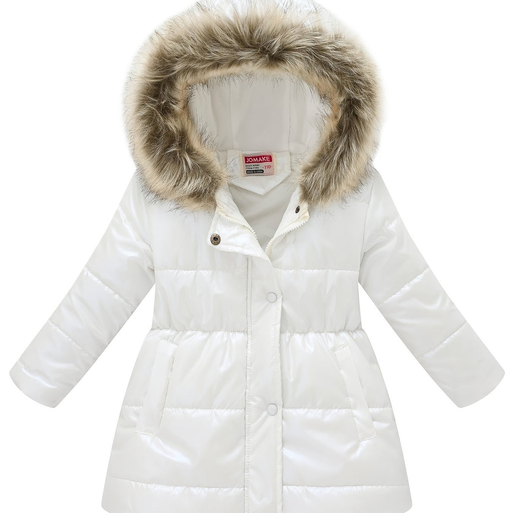 Children's Winter New Style Thickened Glossy Hooded Jacket for Boys and Girls, Mid-Length