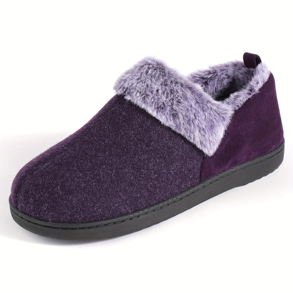 [Fuzzy Plush Household Shoes] Fuzzy Fleece Liner Cozy Plush Household Shoes - Memory Foam Slip-on Shoes for Women