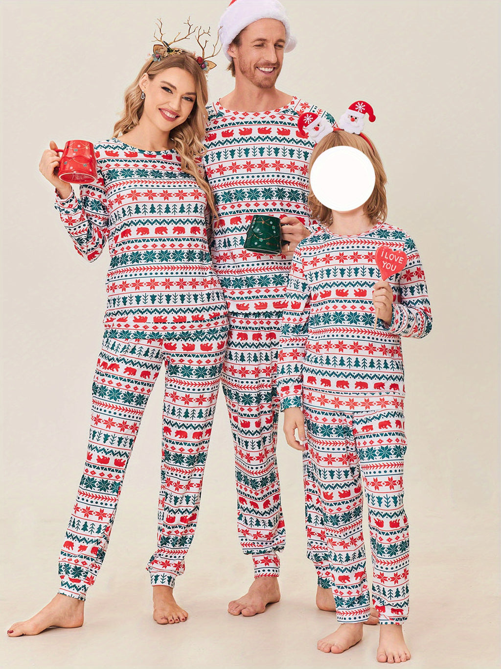 ELESOL Christmas Pajama Sets for Adults - Festive Long Sleeve Pajama Pants and Top Set with Pocket, Polyester 95%, Spandex 5%, Casual Style, Round Neck, Pullover, Cozy Winter Sleepwear for Couples and Family