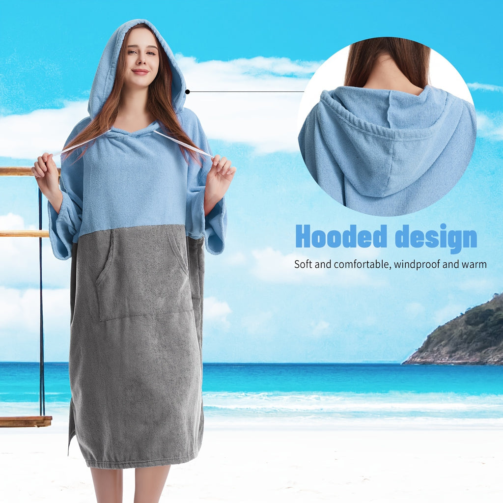 Mutao Quick-Dry Hooded Changing Robe - Cozy Terry Towel Poncho with Front Pocket, Windproof & Perfect for Beach, Surfing, Diving, Swimming - One Size Fits All, Machine Washable