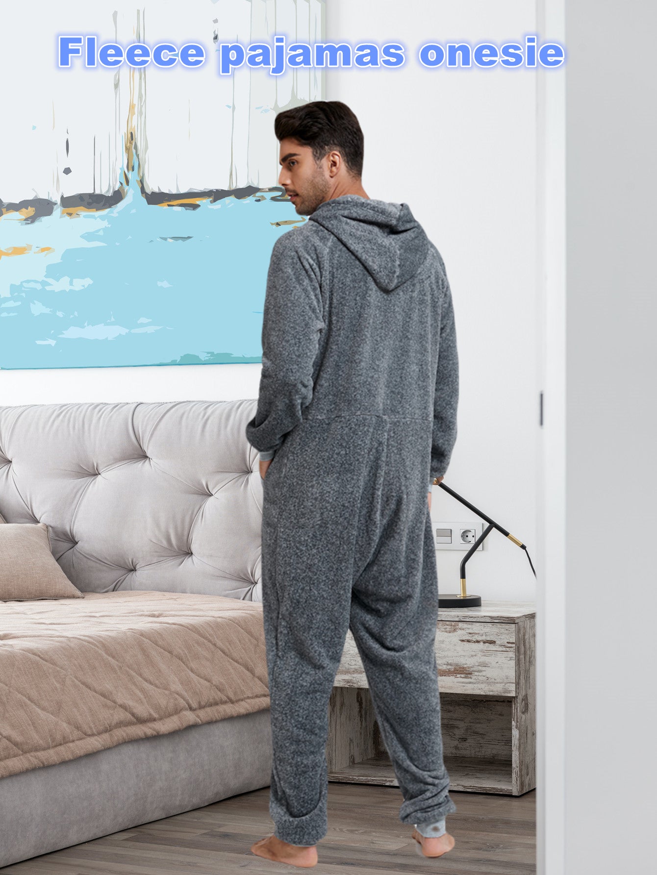 [Plush Zipup Hoodie] Cozy Warm Plush Zipup Hoodie - Men's Heavy-Duty Full-Zip Thermal Insulated Onesie for Cold Weather, Christmas Costume & Everyday Indoor/Outdoor Use