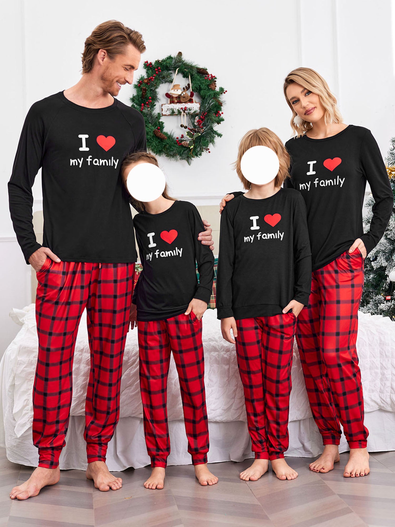 ELESOL Christmas Pajama Sets for Adults - Festive Long Sleeve Pajama Pants and Top Set with Pocket, Polyester 95%, Spandex 5%, Casual Style, Round Neck, Pullover, Cozy Winter Sleepwear for Couples and Family