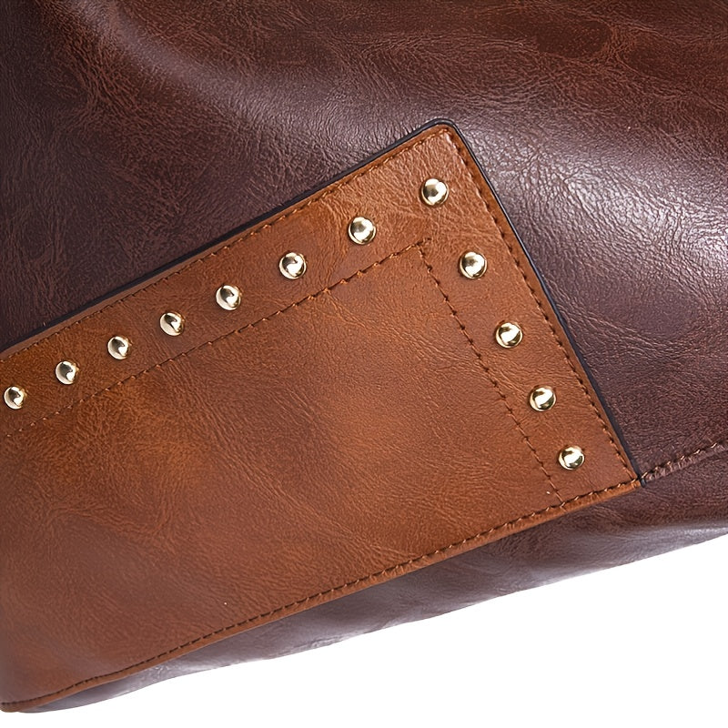 Vintage-Inspired Patchwork Tote Handbag - Colorblock Design, Retro Style, Spacious Interior, Durable Shoulder Straps, and Magnetic Closure - Unique, Handcrafted, and Perfect for Daily Use