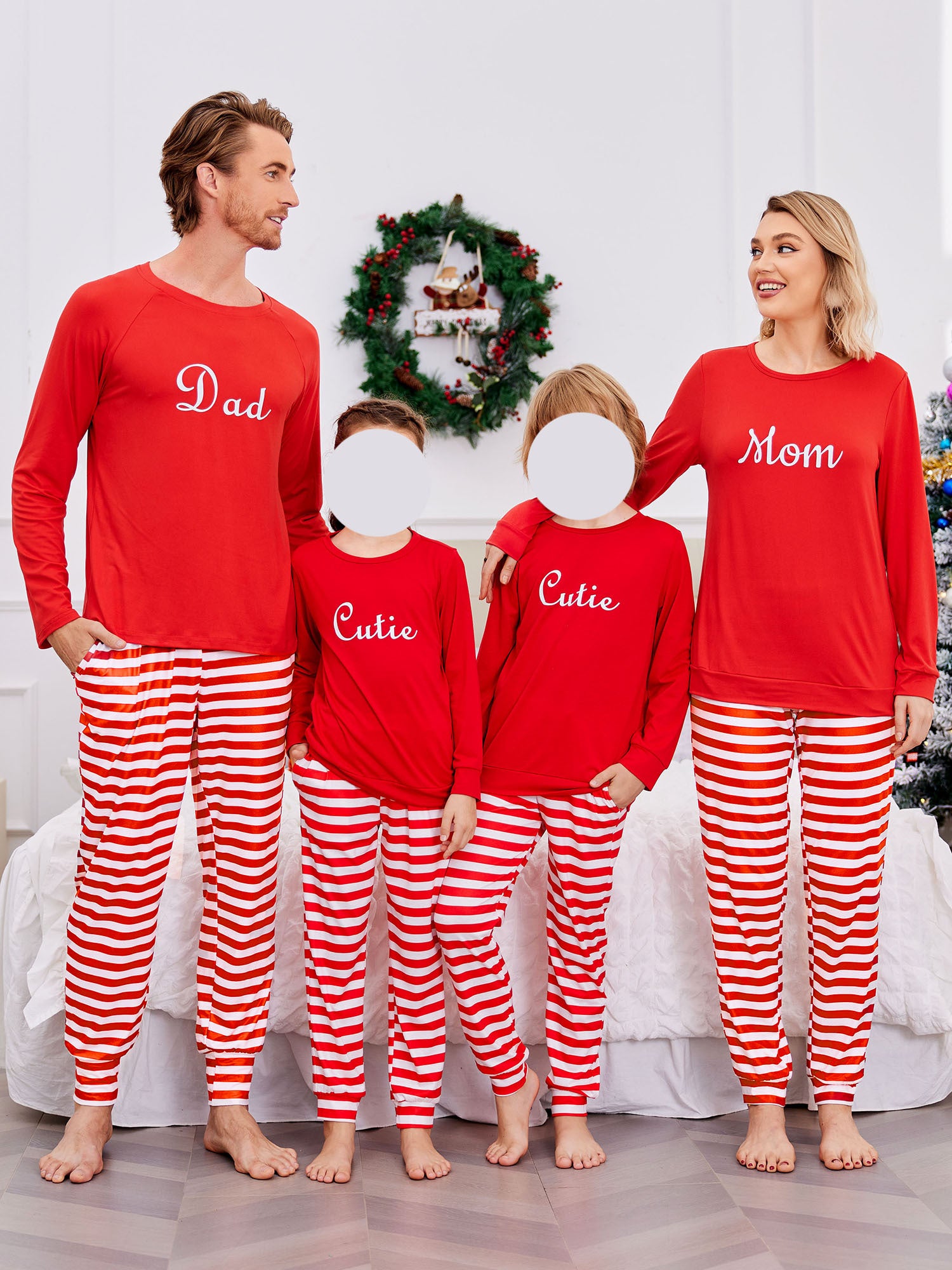 ELESOL Christmas Pajama Sets for Adults - Festive Long Sleeve Pajama Pants and Top Set with Pocket, Polyester 95%, Spandex 5%, Casual Style, Round Neck, Pullover, Cozy Winter Sleepwear for Couples and Family