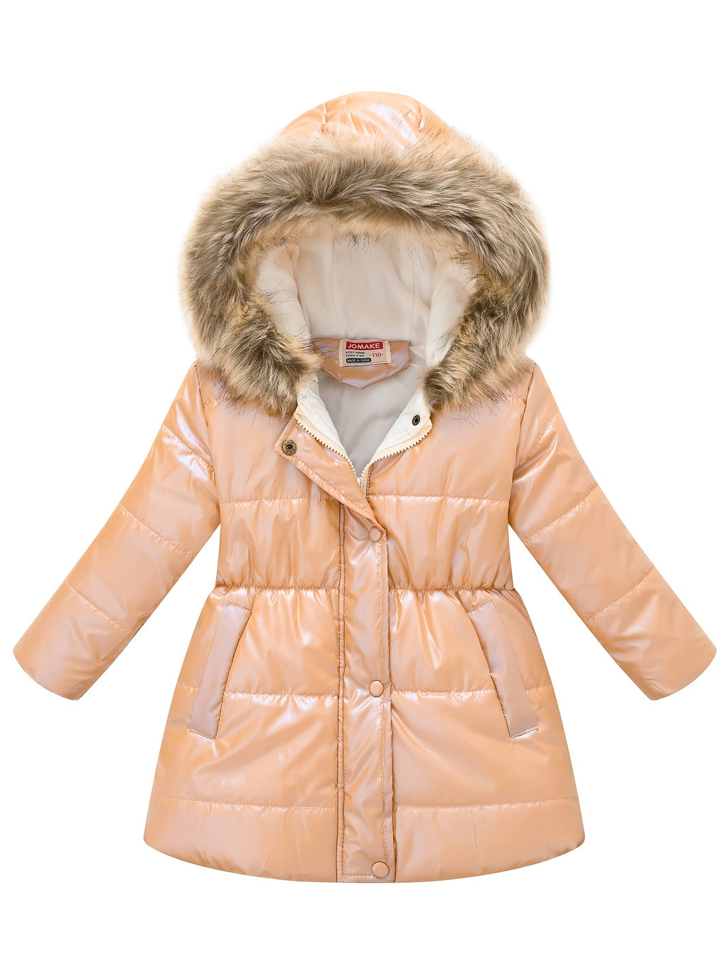 Children's Winter New Style Thickened Glossy Hooded Jacket for Boys and Girls, Mid-Length
