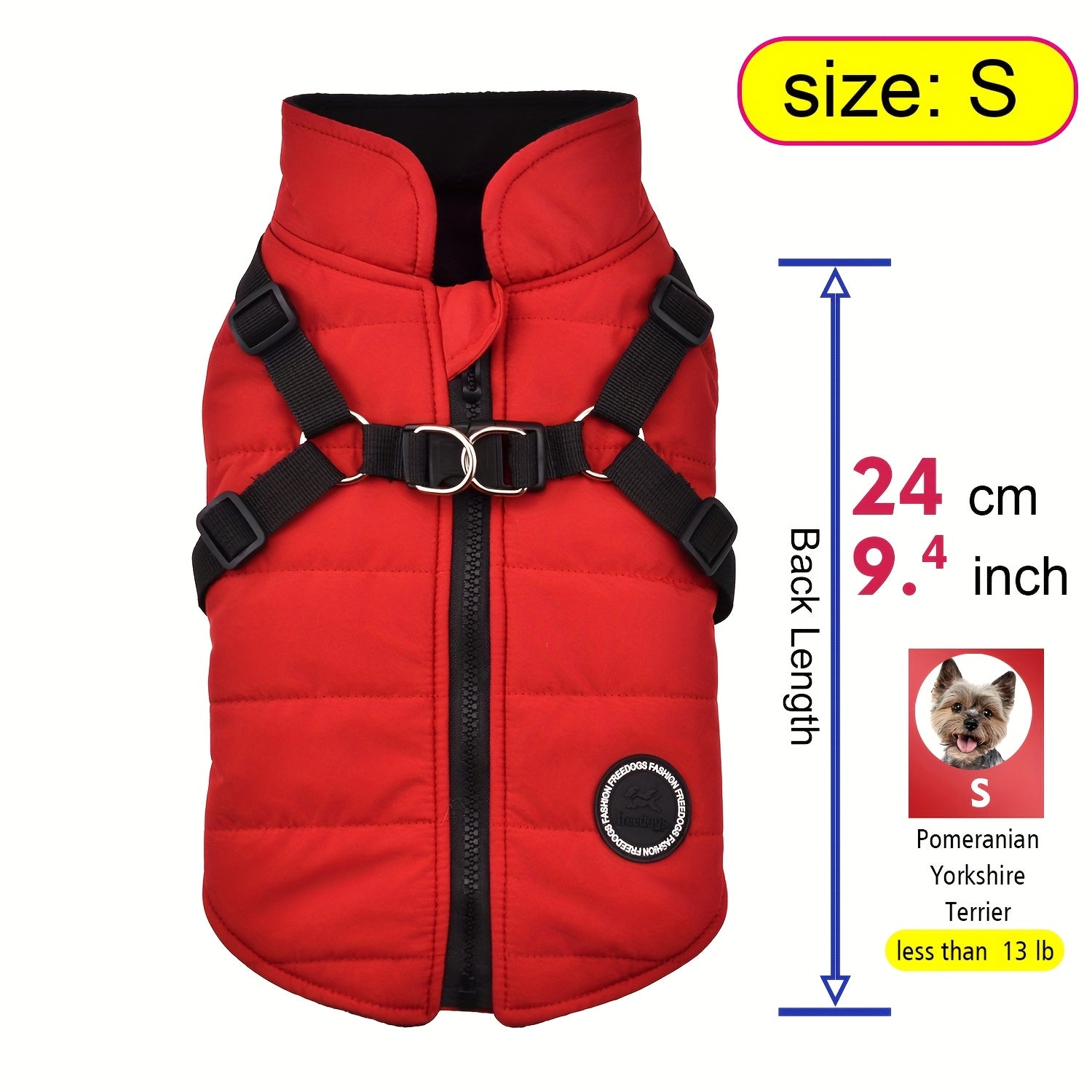 Warm Padded Dog Vest with Harness for Small and Medium Dogs - Red Coat for Extra Comfort and Security Christmas Gift