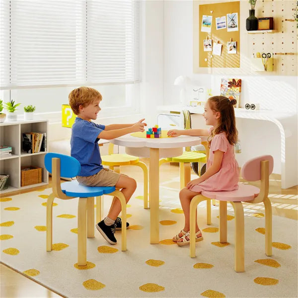 Flower-Shaped Toddler Table Chair Set, Safe Wooden Furniture For Play & Study
