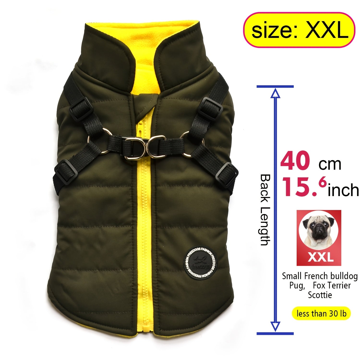 Warm Padded Dog Vest with Harness for Small and Medium Dogs - Red Coat for Extra Comfort and Security Christmas Gift