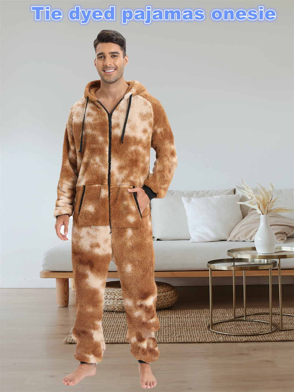 [Plush Zipup Hoodie] Cozy Warm Plush Zipup Hoodie - Men's Heavy-Duty Full-Zip Thermal Insulated Onesie for Cold Weather, Christmas Costume & Everyday Indoor/Outdoor Use