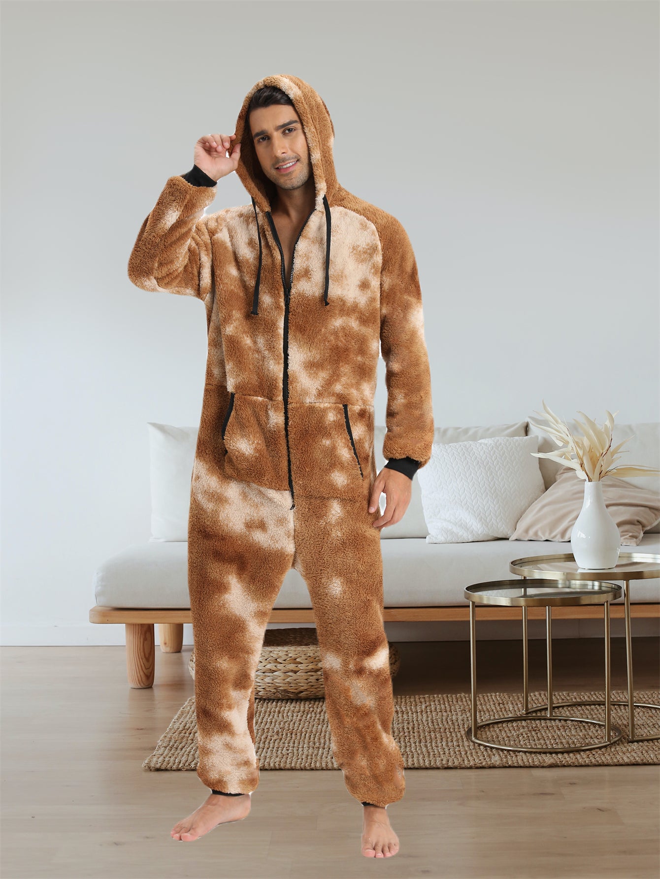 [Plush Zipup Hoodie] Cozy Warm Plush Zipup Hoodie - Men's Heavy-Duty Full-Zip Thermal Insulated Onesie for Cold Weather, Christmas Costume & Everyday Indoor/Outdoor Use