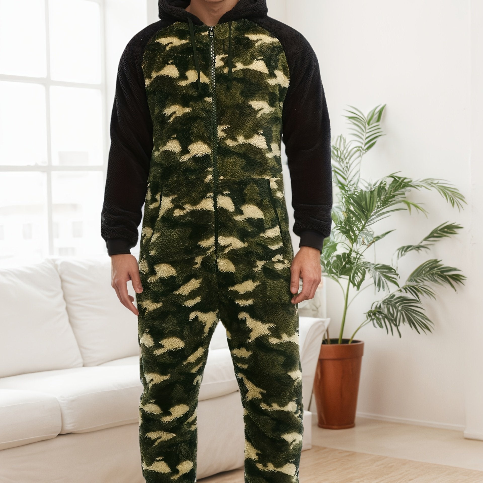 [Plush Zipup Hoodie] Cozy Warm Plush Zipup Hoodie - Men's Heavy-Duty Full-Zip Thermal Insulated Onesie for Cold Weather, Christmas Costume & Everyday Indoor/Outdoor Use