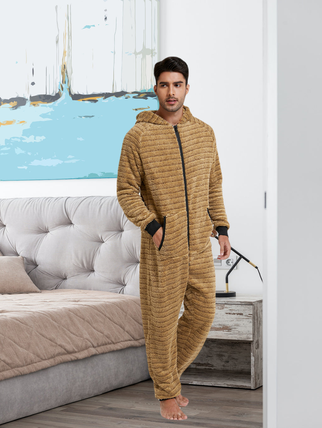 [Plush Zipup Hoodie] Cozy Warm Plush Zipup Hoodie - Men's Heavy-Duty Full-Zip Thermal Insulated Onesie for Cold Weather, Christmas Costume & Everyday Indoor/Outdoor Use