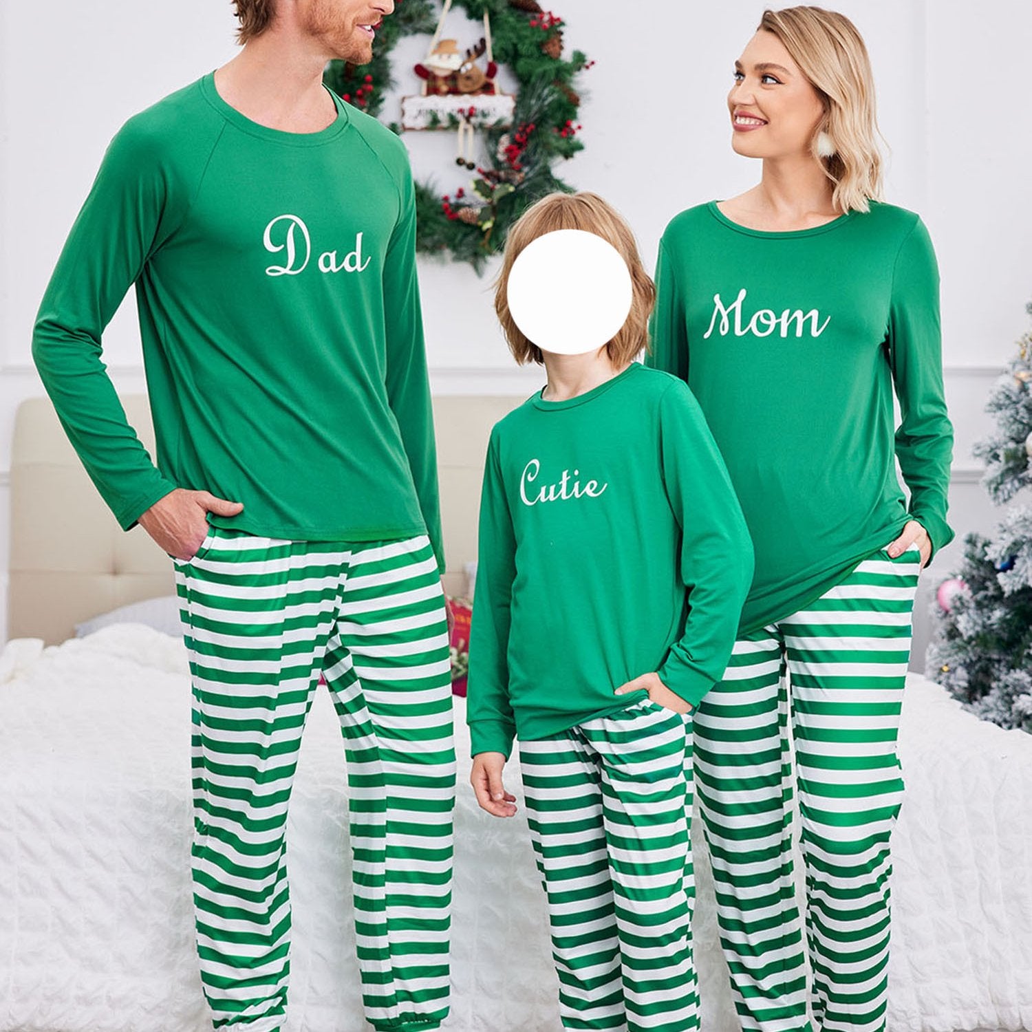 ELESOL Christmas Pajama Sets for Adults - Festive Long Sleeve Pajama Pants and Top Set with Pocket, Polyester 95%, Spandex 5%, Casual Style, Round Neck, Pullover, Cozy Winter Sleepwear for Couples and Family