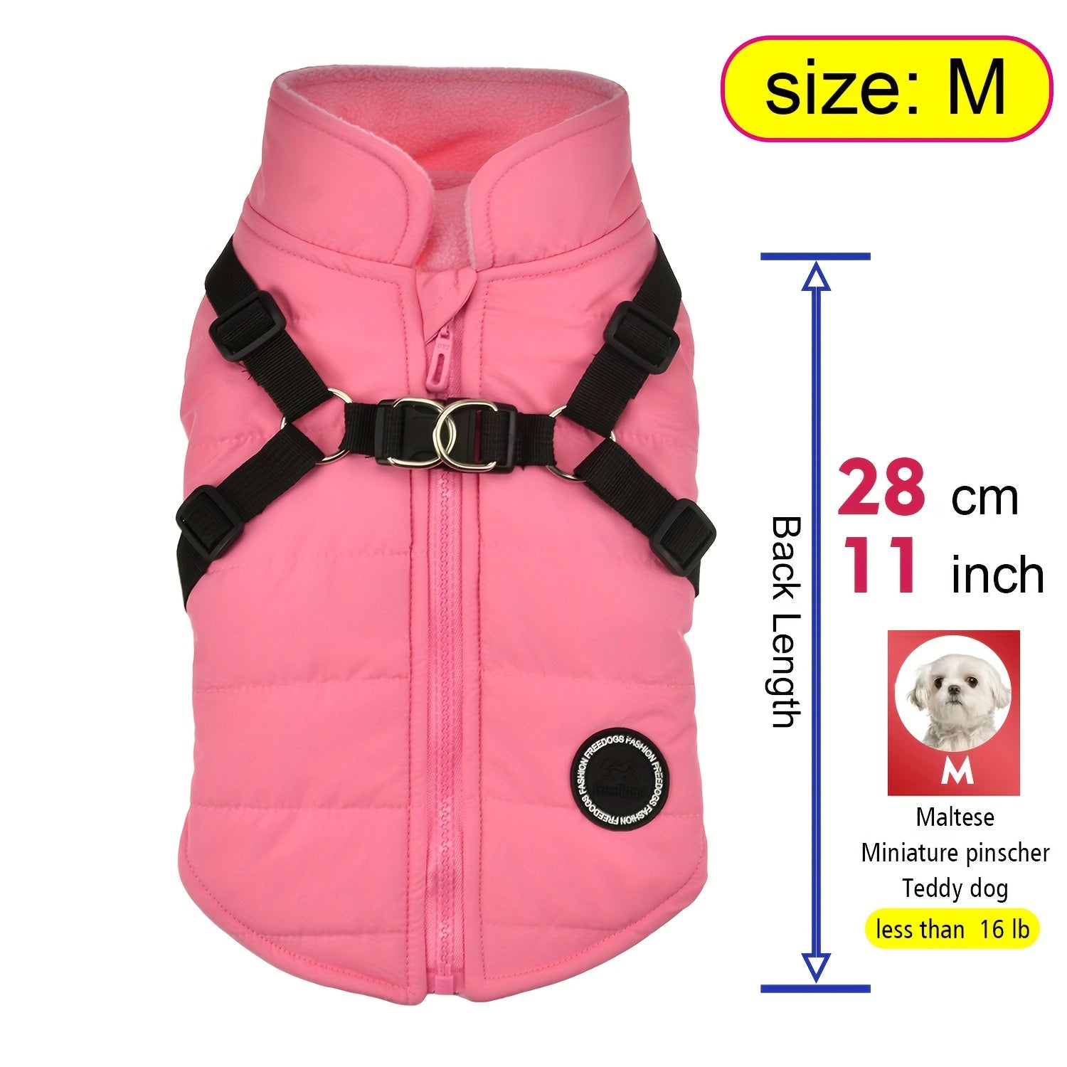 Warm Padded Dog Vest with Harness for Small and Medium Dogs - Red Coat for Extra Comfort and Security Christmas Gift