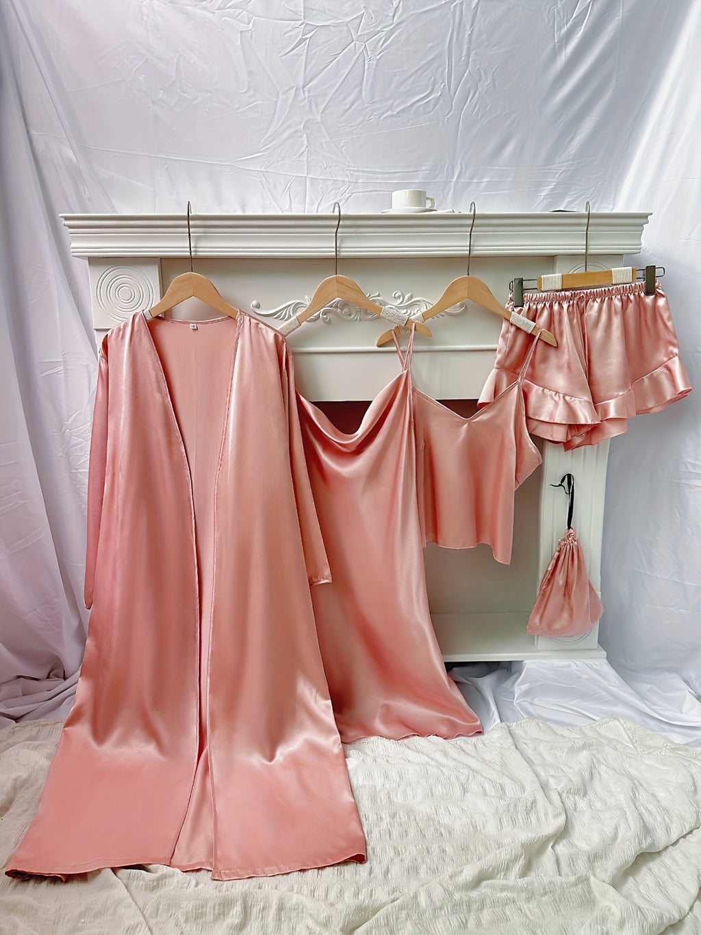 Autumn Winter Women's Printed Pajamas - Thin Sleepwear Set with Suspender Shorts & Skirt, Little Cherry Design