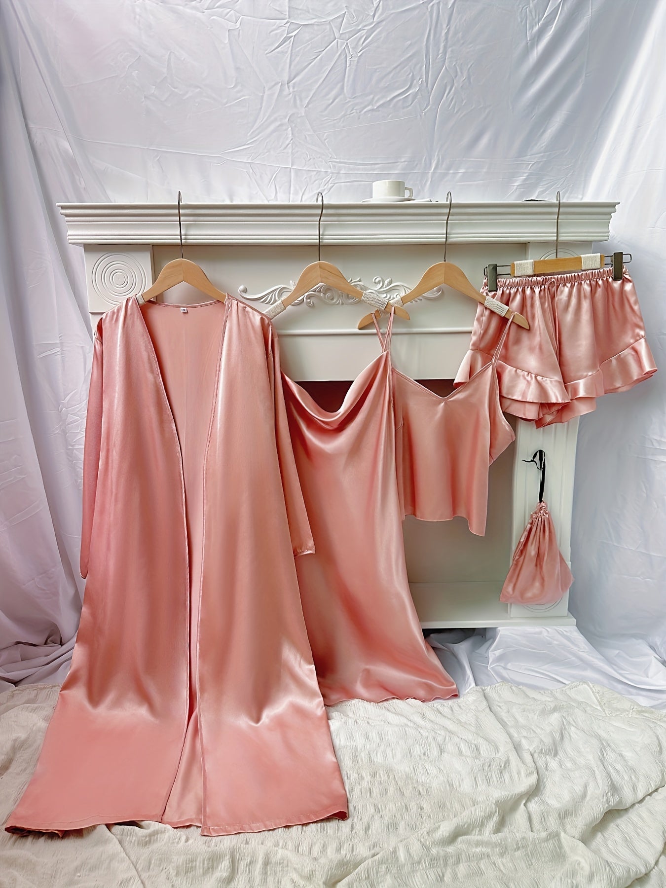 Autumn Winter Women's Printed Pajamas - Thin Sleepwear Set with Suspender Shorts & Skirt, Little Cherry Design