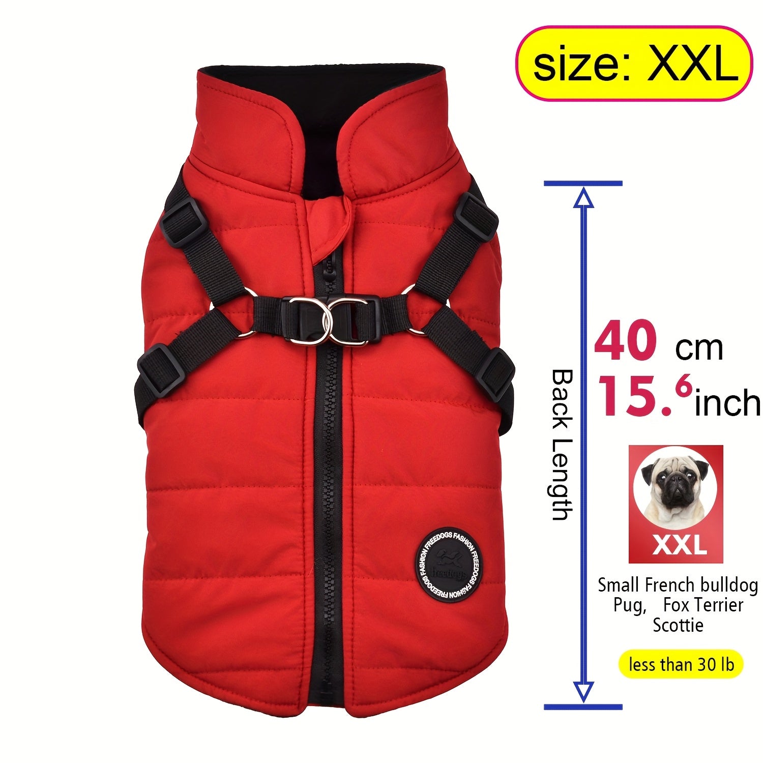 Warm Padded Dog Vest with Harness for Small and Medium Dogs - Red Coat for Extra Comfort and Security Christmas Gift