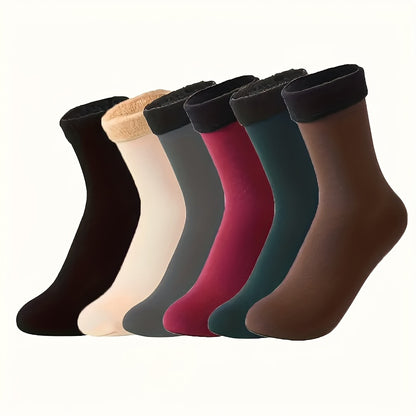 6-Pack Women'S Mid-Calf Snow Socks, Thickened Fleece-Lined Warm Winter Socks.