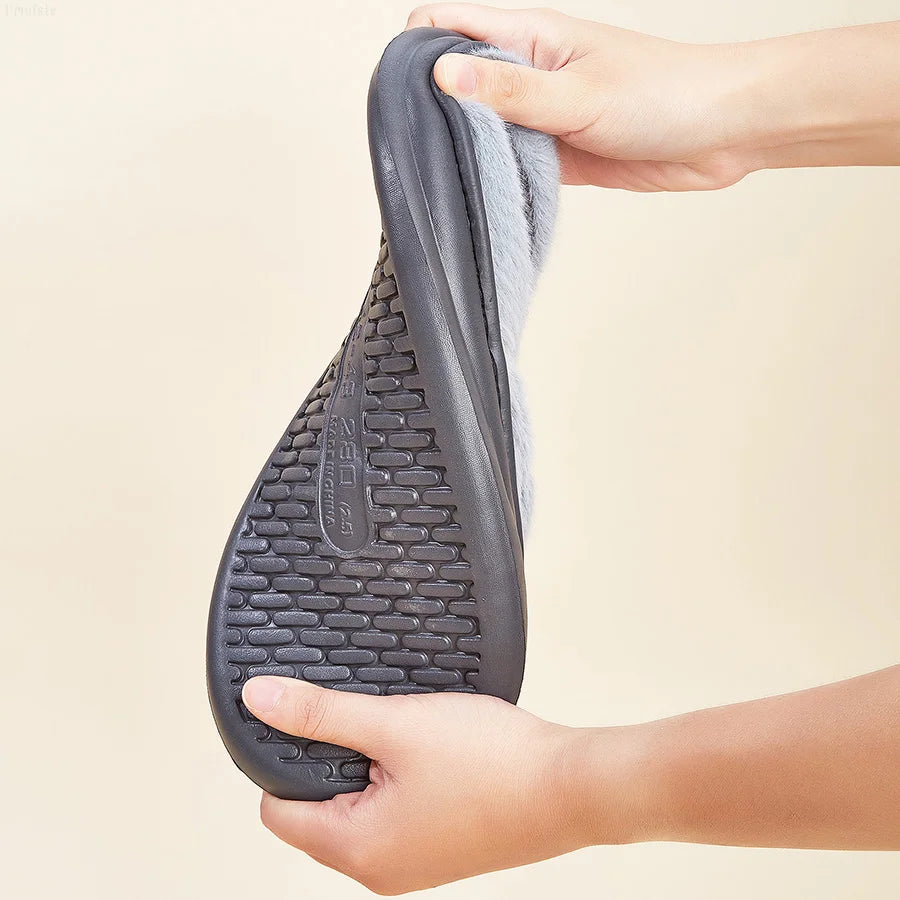 Fur Home Slippers for men EVA Platform Bedroom Memory Foam Comfy Warm Soft Living Room Shoes High Quality Indoor House Shoes