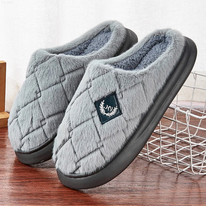 Fur Home Slippers for men EVA Platform Bedroom Memory Foam Comfy Warm Soft Living Room Shoes High Quality Indoor House Shoes
