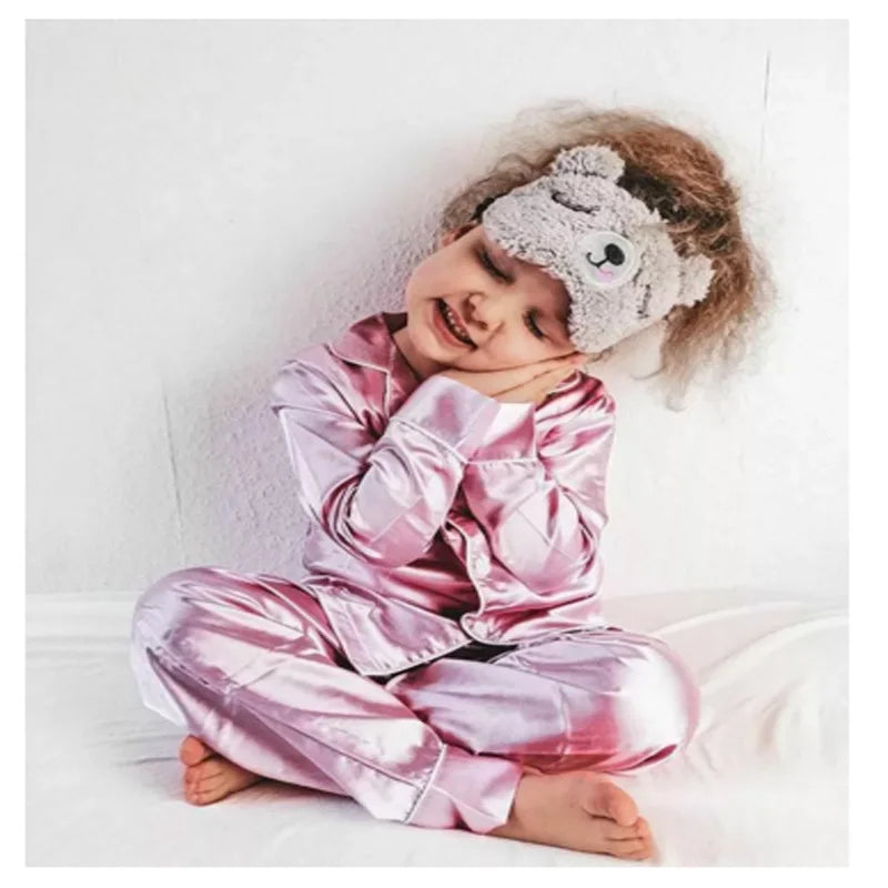 Unisex Kids Silk Satin Pajamas Set Long Sleeve Button-Down Nightgown Infant Baby Sleepwear Top Pants Combo for Boys And Girls