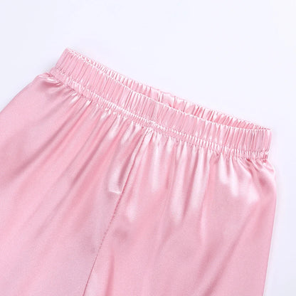 Unisex Kids Silk Satin Pajamas Set Long Sleeve Button-Down Nightgown Infant Baby Sleepwear Top Pants Combo for Boys And Girls