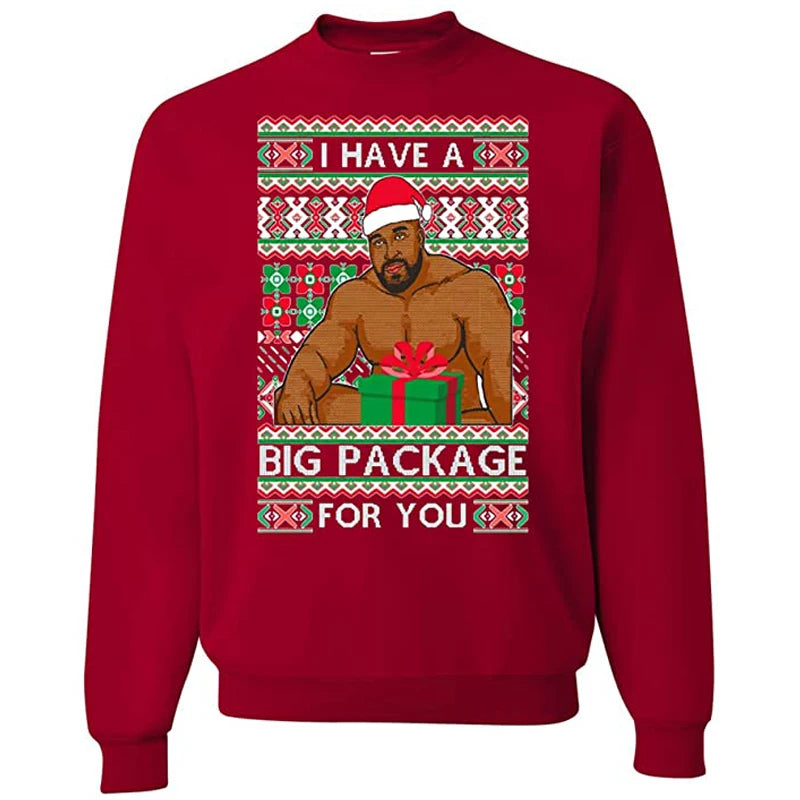 Ugly Christmas Sweater I have a Big package Meme Barry Wood Ugly Christmas Mens Crew Neck