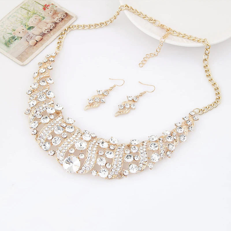 Romantic 6 pieces/set wedding jewelry set shiny crystal bridal jewelry set ladies necklace earrings wholesale gift party