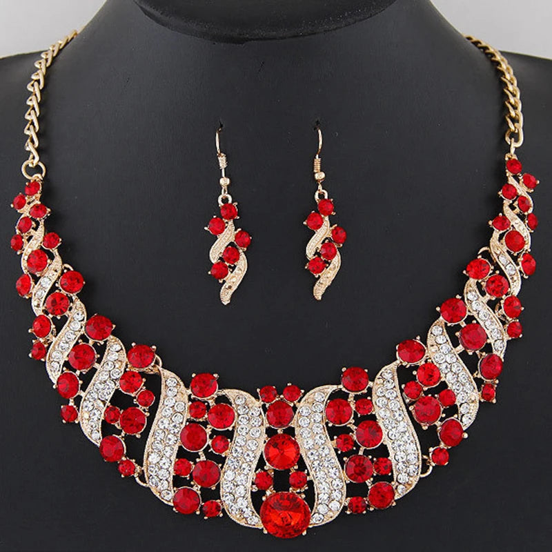 Romantic 6 pieces/set wedding jewelry set shiny crystal bridal jewelry set ladies necklace earrings wholesale gift party