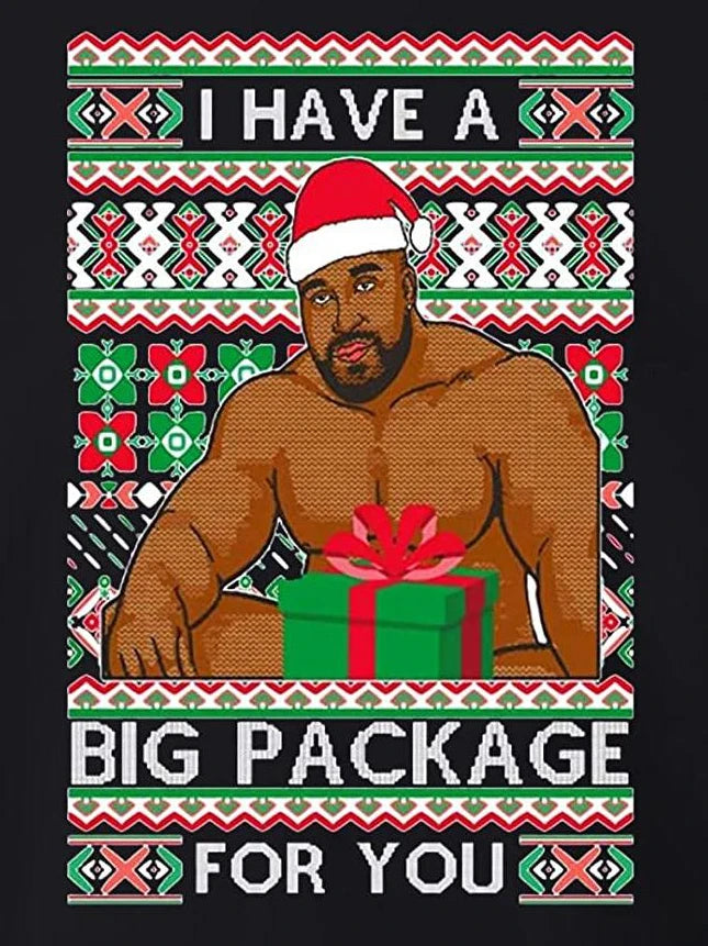 Ugly Christmas Sweater I have a Big package Meme Barry Wood Ugly Christmas Mens Crew Neck
