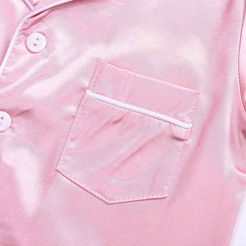 Unisex Kids Silk Satin Pajamas Set Long Sleeve Button-Down Nightgown Infant Baby Sleepwear Top Pants Combo for Boys And Girls